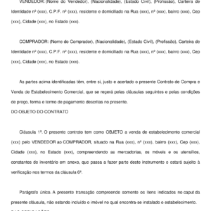 Contrato de Compra e Venda de Estabelecimento Comercial – Modelo Profissional, Atualizado e Editável em Word
