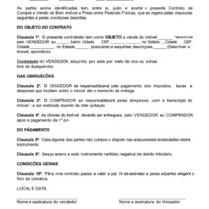 Contrato Profissional de Compra e Venda de Imóvel a Prazo – Modelo Atualizado, Editável e com Garantia Jurídica