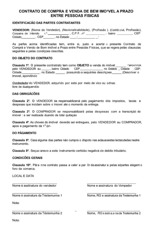 Contrato Profissional de Compra e Venda de Imóvel a Prazo – Modelo Atualizado, Editável e com Garantia Jurídica