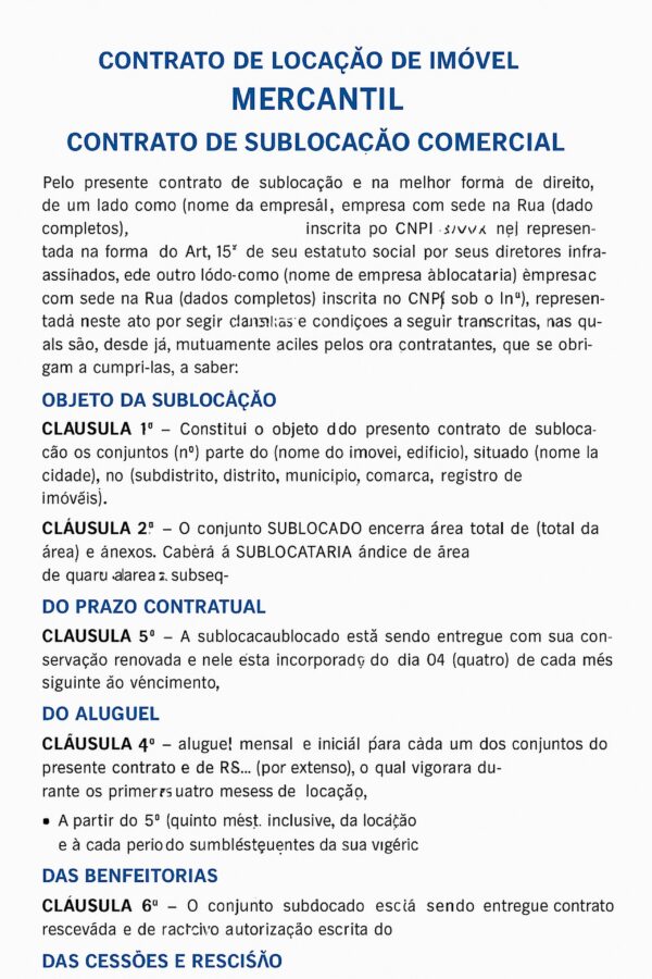 Contrato Profissional de Locação Comercial Não Residencial – Modelo Atualizado, Sublocação Empresarial e Locação Mercantil