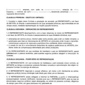 Contrato Profissional de Representação Artística – Modelo Completo, Atualizado e Editável em Word