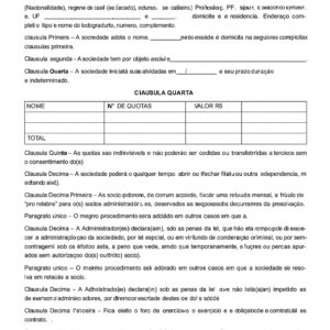 Contrato Social LTDA – Modelo Profissional para Constituição de Sociedade Limitada | Atualizado, Editável e Valido em Todo o Brasil