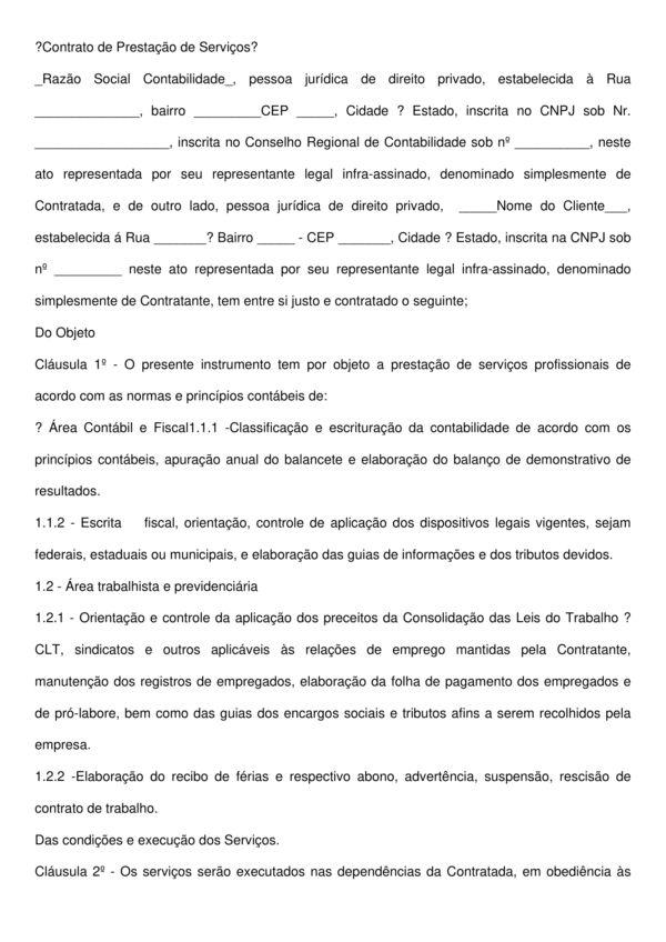 Contrato de Prestação de Serviços Contábeis – Modelo Completo, Profissional e 100% Editável em Word