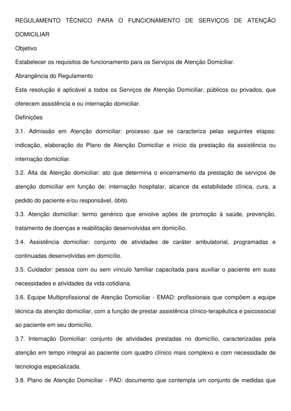 Regulamento Técnico para o Serviço de Assistência Domiciliar – Modelo Completo, Profissional e Editável em Word