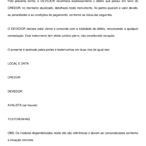 Termo de Confissão de Dívida – Modelo Completo, Profissional e 100% Editável em Word para Formalização de Débitos