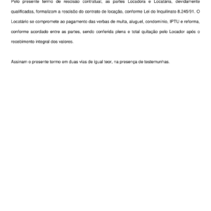 Termo de Rescisão de Contrato de Locação – Modelo Profissional e Atualizado, 100% Editável em Word
