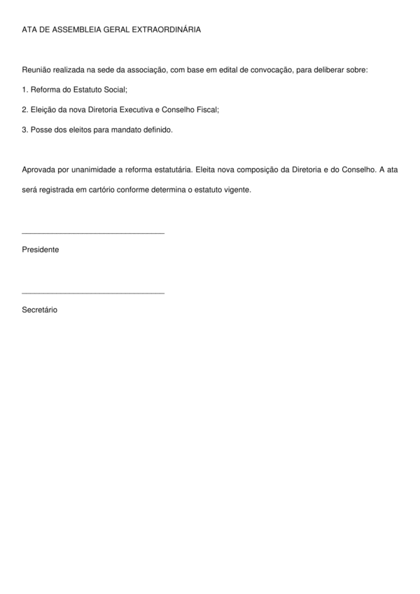 Modelo de Ata de Reunião para Alteração Estatutária, Eleição e Posse – Documento Profissional e Atualizado para Associações e Entidades