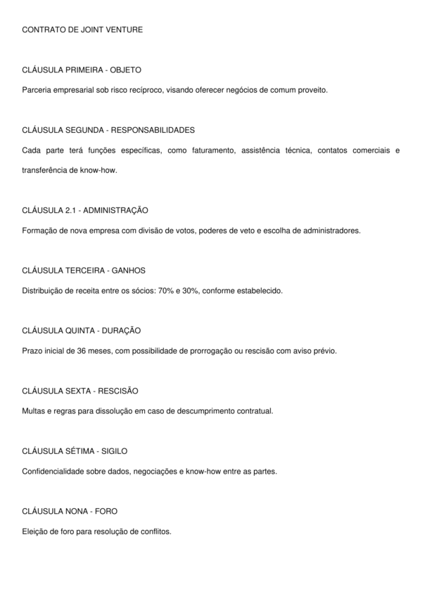Contrato de Joint Venture – Modelo Profissional, Atualizado e 100% Editável em Word para Parcerias Estratégicas entre Empresas