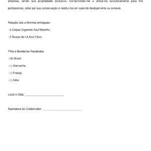 Termo de Entrega e Responsabilidade de Uniformes – Modelo Profissional, Atualizado e Editável para Empresas, RH e Prestadoras de Serviço