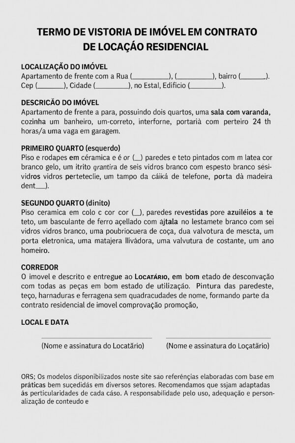 Termo de Vistoria de Imóvel para Locação Residencial – Modelo Profissional e Completo em Word para Contratos de Aluguel