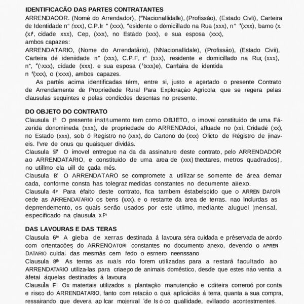 Contrato de Arrendamento Rural para Atividade Agrícola – Modelo Profissional, Atualizado e Pronto para Assinatura