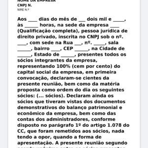 Modelo Profissional de Ata de Reunião de Sócios para Aprovação do Contrato Social (LTDA) – Word Editável com Pauta