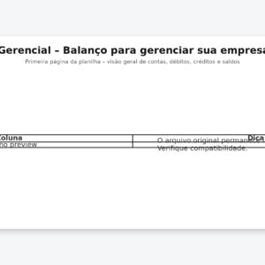 Planilha de Balancete Gerencial em Excel – Modelo Profissional Editável (Contas, Débitos, Créditos e Saldos) com Visão por Período, Centros de Custo e Indicadores
