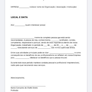 Modelo Profissional de Carta de Recomendação – Referência Profissional (Word Editável) com Estrutura Pronta