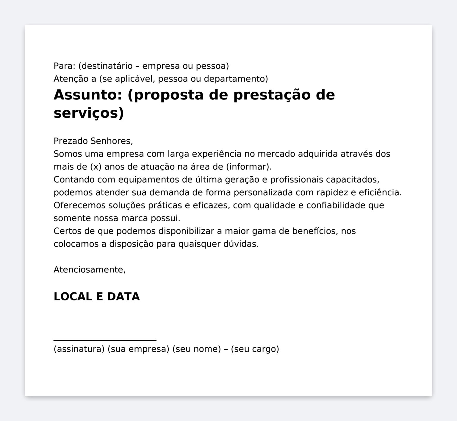 Modelo Profissional de Carta de Solicitação de Prestação de Serviço ...