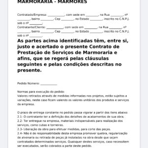 Modelo Profissional de Contrato de Prestação de Serviços de Marmoraria (Mármores e Granitos)