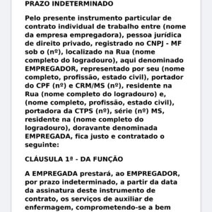 Modelo Profissional de Contrato Individual de Trabalho por Prazo Indeterminado (CLT) – Word Editável