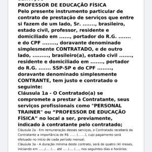 Contrato de Prestação de Serviços de Professor de Educação Física Personal Trainer – Modelo Profissional (Word Editável)