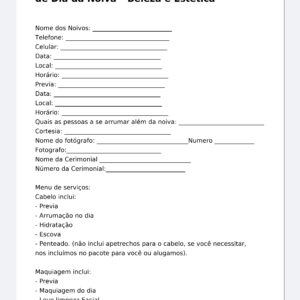Contrato Dia da Noiva – Beleza e Estética (Cabelo, Maquiagem e Unhas) – Modelo Profissional Editável (Word) com Prévia, Depósito, Cancelamento e Autorização de Imagem
