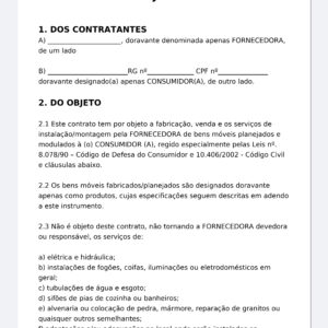 Contrato de Prestação de Serviços de Móveis Planejados e Modulados – Modelo Profissional Editável (Word) com Prazo, Instalação, Garantia e Foro