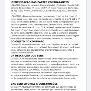 Contrato de Locação de Imóvel Comercial e Equipamentos – Modelo Profissional Editável (Word), com Cláusulas de Reajuste (IGPIGPM), Vistoria, Benfeitorias e Foro