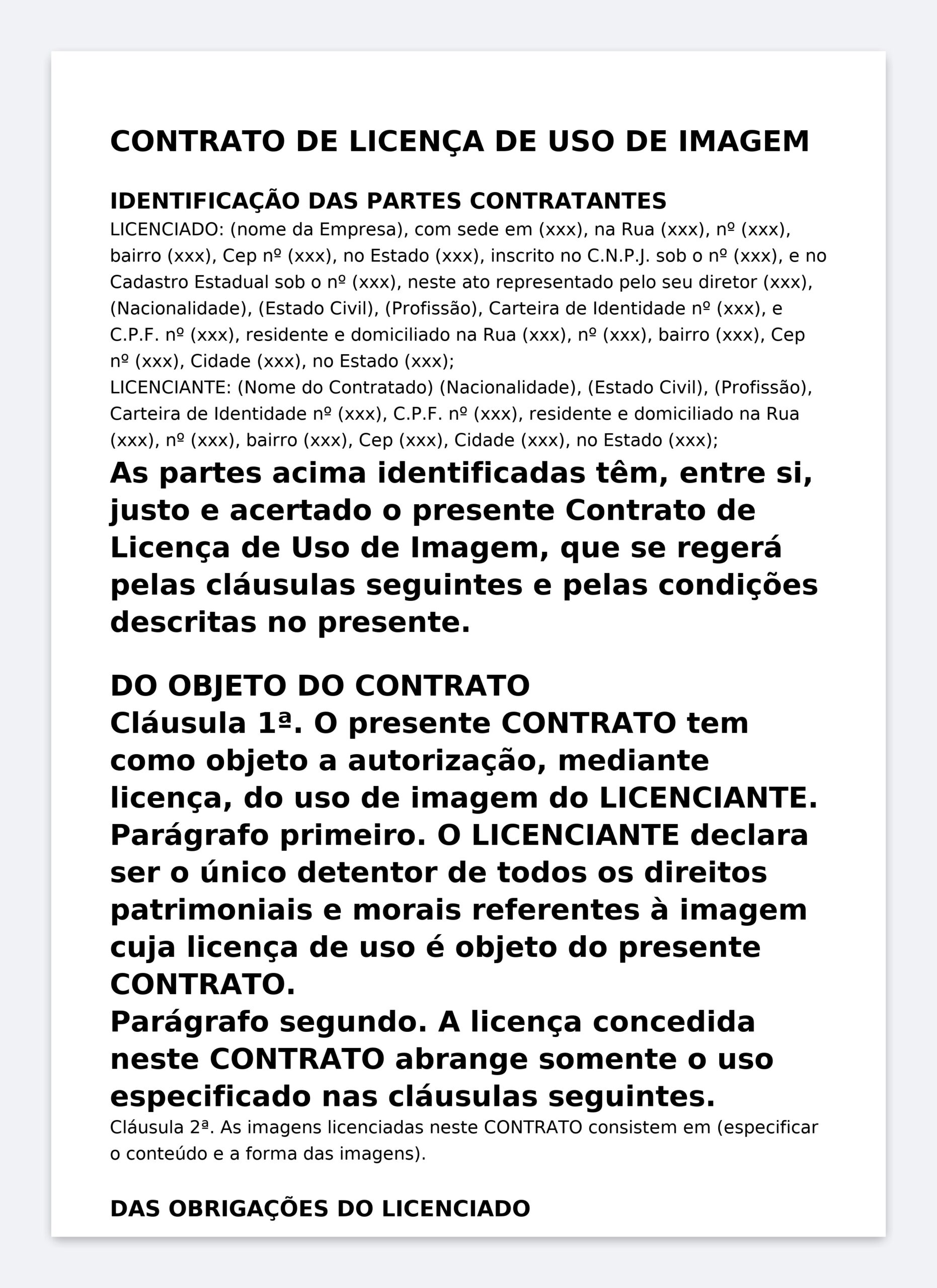 Modelo Profissional de Termo de Licença de Uso de Imagem – Word Editável com Autorização