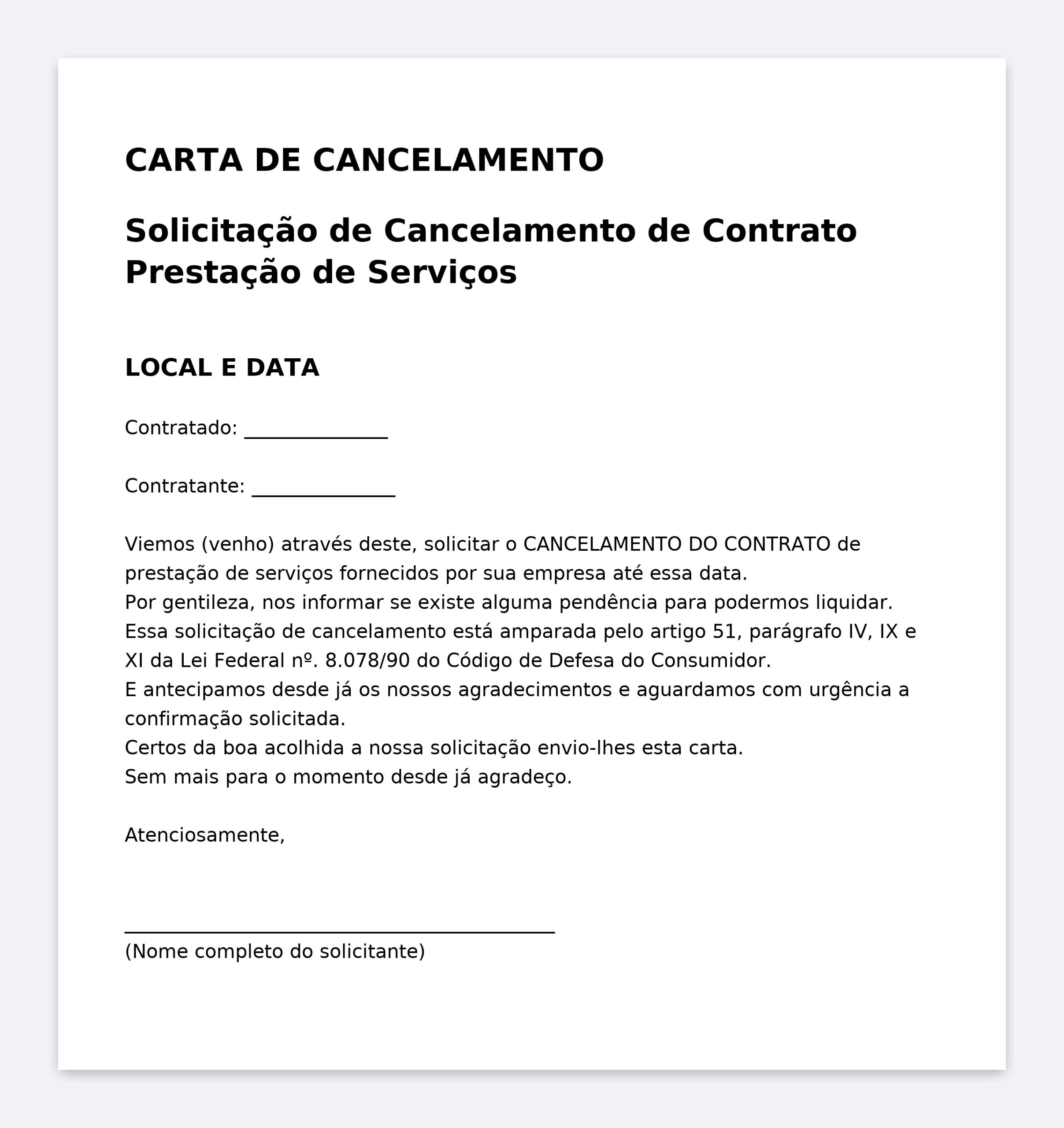 Modelo Profissional de Ofício de Solicitação de Cancelamento de Contrato de Prestação de Serviço – Word Editável