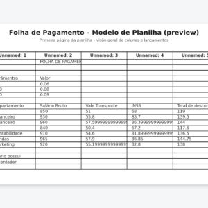 Planilha de Folha de Pagamento em Excel – Modelo Profissional Editável (INSS, Vale-Transporte, Descontos e Salário Líquido) RH e Departamento Pessoal