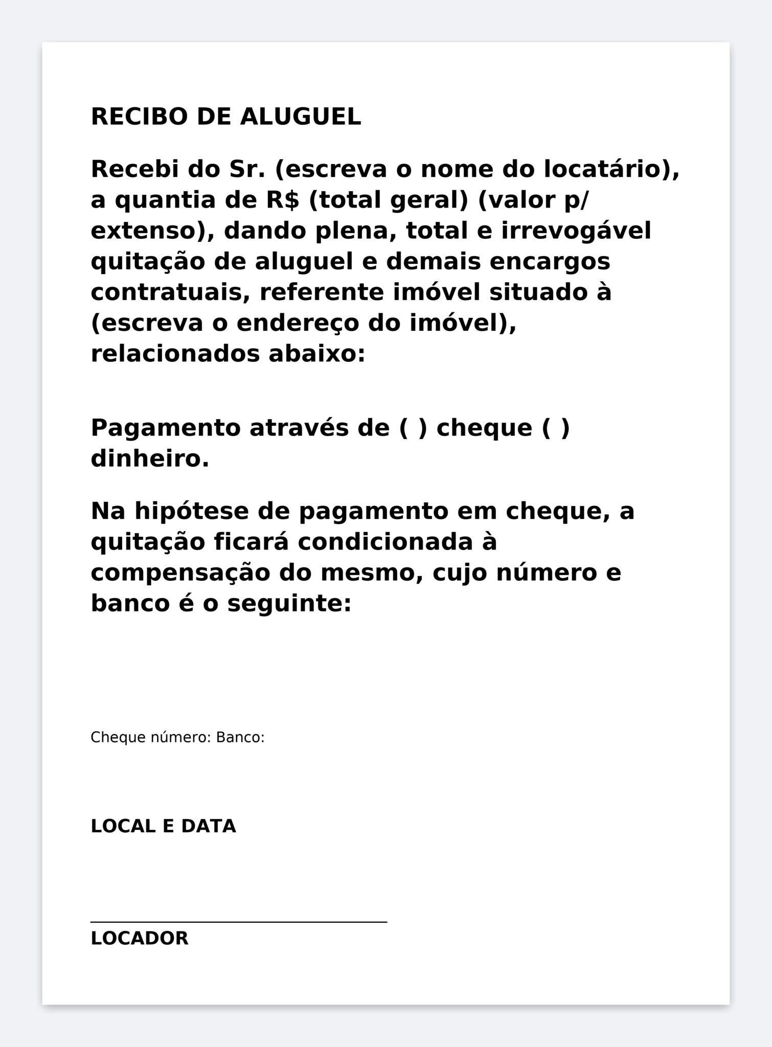 Modelo Profissional de Recibo de Pagamento de Aluguel de Imóvel – Word ...