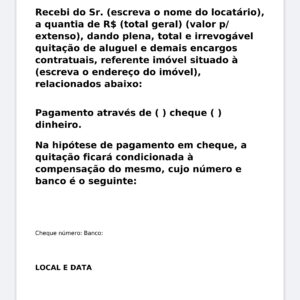 Modelo Profissional de Recibo de Pagamento de Aluguel de Imóvel – Word Editável com Dados do Locador e Locatário