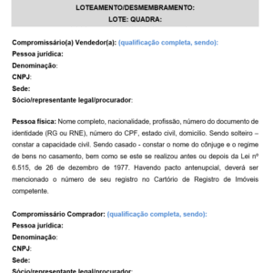 Modelo Profissional de Contrato de Loteamento e Desmembramento de Terreno – Word Editável com Aprovação Municipal e Registro