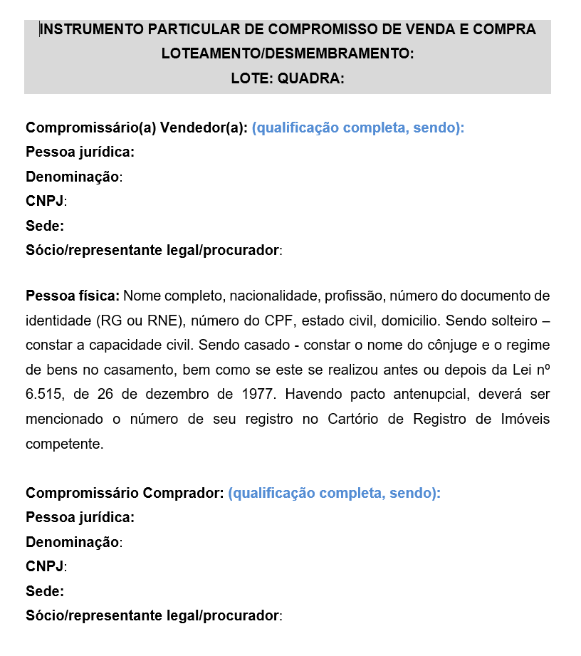 Modelo Profissional de Contrato de Loteamento e Desmembramento de Terreno – Word Editável com Aprovação Municipal e Registro