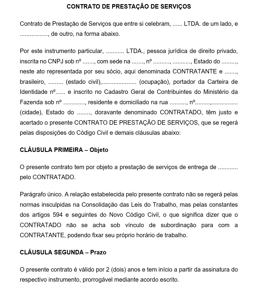 Modelo Profissional de Contrato de Prestação de Serviços de Entrega por Motoboy (Autônomo) – Word Editável com Coleta