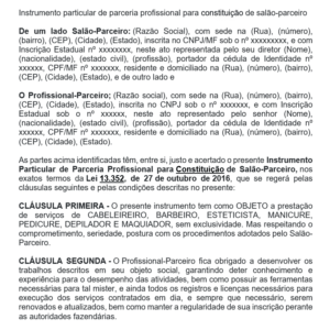 Modelo Profissional de Contrato de Parceria para Salão de Beleza – Word Editável com Regras de Repasse