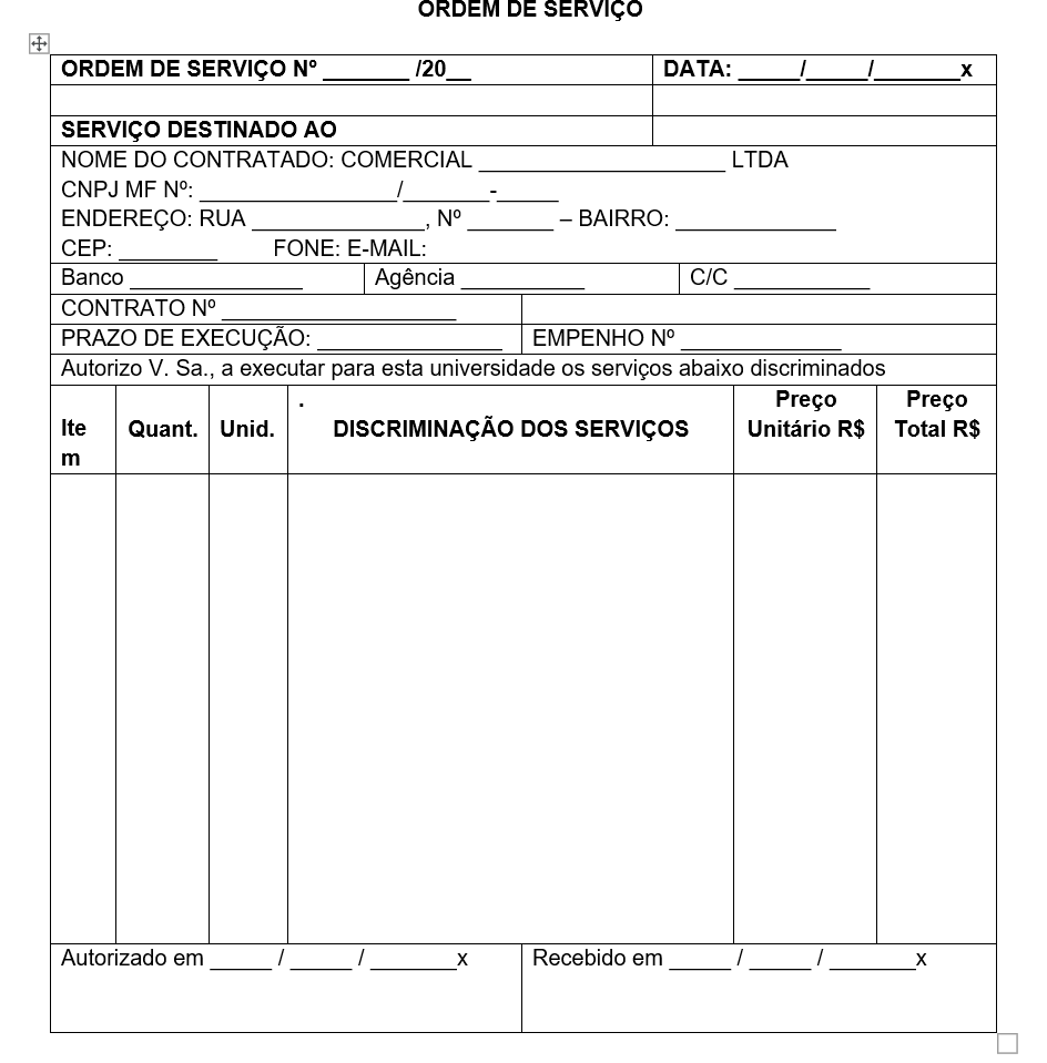 Modelo de Ordem de Serviço (OS) Editável em Word — Autorização de Serviços com Itens, Quantidades, Preços e Prazos