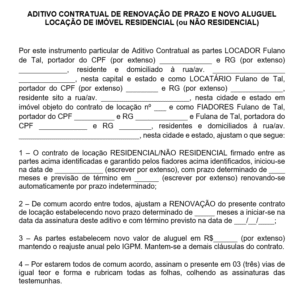 Termo Aditivo de Renovação de Prazo e Reajuste de Aluguel — Modelo Editável (ResidencialComercial)
