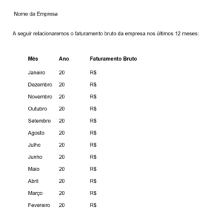 Modelo de Declaração de Faturamento dos Últimos 12 Meses — Word Editável para Bancos, Licitações, Crédito Empresarial e Contabilidade
