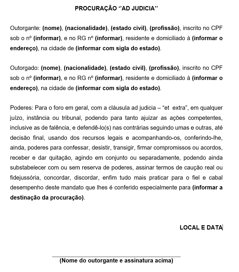 Modelo de Procuração Ad Judicia (et extra) — Carta de Procuração para Ações Judiciais, Recursos, Acordos e Substabelecimento Word Editável