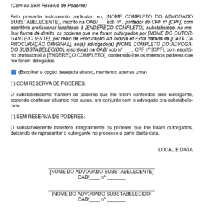 Modelo de Substabelecimento de Procuração — Com e Sem Reserva de Poderes | Documento Jurídico Editável em Word para Advogados e Escritórios