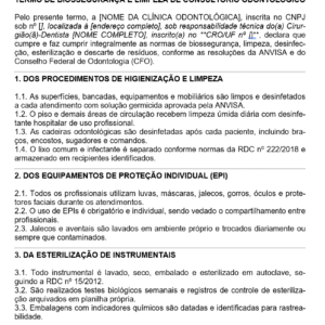 Modelo de Termo de Biossegurança e Limpeza de Consultório Odontológico — Documento Editável em Word Conforme Normas da ANVISA e do CFO