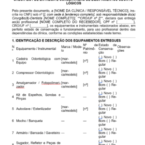 Modelo de Check-list de Entrega e Conservação de Equipamentos Odontológicos — Documento Profissional Editável em Word para Clínicas e Consultórios