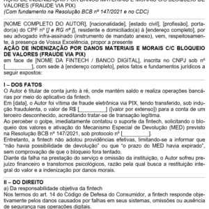 Modelo de Ação de Indenização contra Fintech por Fraude via PIX — Restituição e Danos Morais (Word Editável)