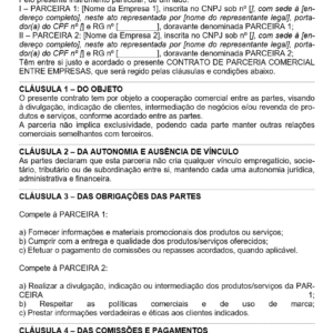 Modelo de Contrato de Parceria Comercial entre Empresas — Cooperação, Indicação e Divulgação de Serviços | Documento Editável em Word