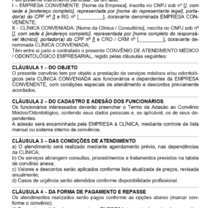 Modelo de Convênio de Atendimento Médico ou Odontológico Empresarial — Acordo entre Empresa e Clínica | Documento Editável em Word