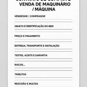 Modelo Profissional de Contrato de Compra e Venda de Maquinário e Máquinas – Word Editável com Identificação do Equipamento