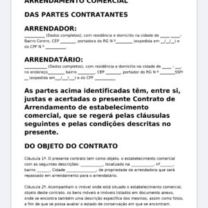 Modelo Profissional de Contrato de Arrendamento Comercial – Word Editável