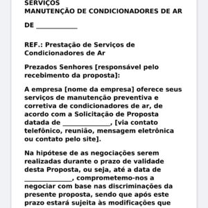 Modelo Profissional de Carta Proposta de Manutenção de Ar-Condicionado – Word Editável com Escopo Preventiva