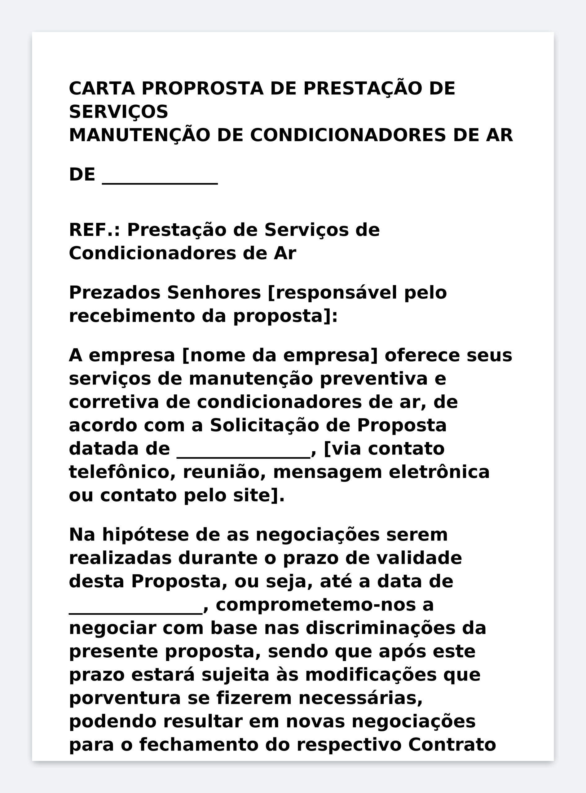 Modelo Profissional de Carta Proposta de Manutenção de Ar-Condicionado – Word Editável com Escopo Preventiva