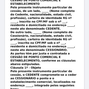 Modelo Profissional de Cessão de Ponto Comercial e Estabelecimento – Word Editável com Fundo de Comércio