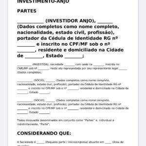 Modelo Profissional de Contrato de Participação para Investimento-Anjo – Word Editável com Aporte